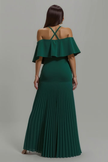 Off The Shoulder A-Line Dark Green Holiday Dress With Slit